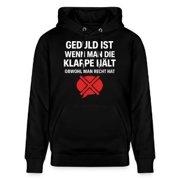 Geduld Definition - Stanley/Stella Unisex Bio-Hoodie CRUISER  - Schwarz - Vorne - Alina (178cm) & Michal (187cm)