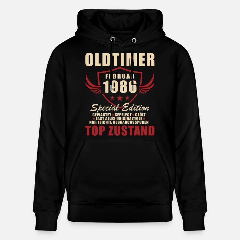 Février 1986 Anniversaire Oldtimer 1986 - Sweat à capuche bio CRUISER Stanley/Stella Unisexe - noir