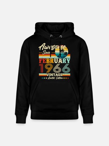 Vintage February 1966 Vintage Retro Birthday - Stanley/Stella CRUISER Unisex Organic Hoodie - black