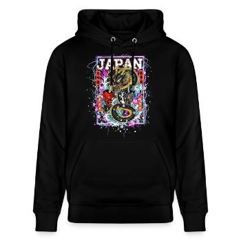 Otaku Samurai & Drache - Cyber Neon Streetart - Stanley/Stella Unisex Bio-Hoodie CRUISER  - Schwarz - Vorne - Alina (178cm) & Michal (187cm)