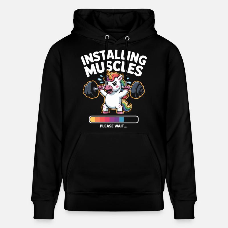 Einhorn hebt Gewichte - Stanley/Stella Unisex Bio-Hoodie CRUISER - Schwarz