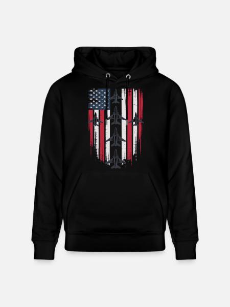 Jet Fighter USA Flag – Pilot Airplane - Stanley/Stella CRUISER Unisex Organic Hoodie - black