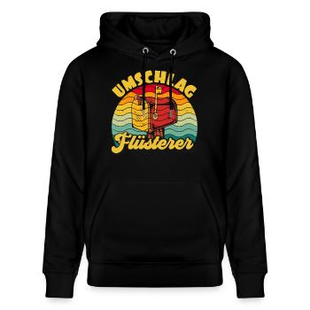 Briefträger UMSCHLAG FLÜTERER LUSTIG - Stanley/Stella Unisex Bio-Hoodie CRUISER  - Schwarz - Vorne - Alina (178cm) & Michal (187cm)