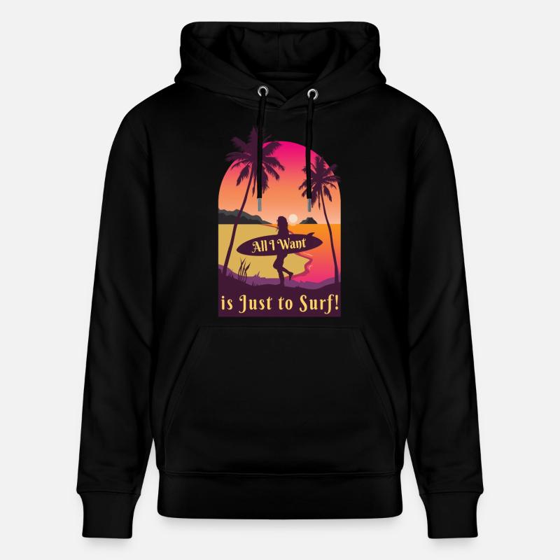 Chcę tylko surfować na plaży - Ekologiczna bluza z kapturem typu unisex Stanley/Stella CRUISER - czarny