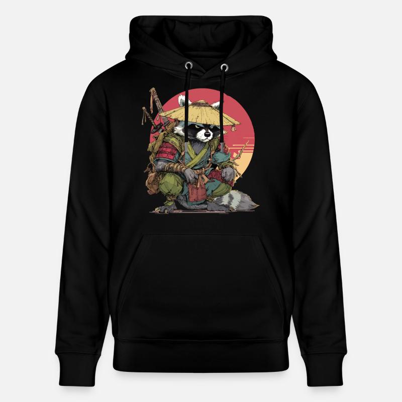 Waschbär-Samurai mit Strohhut - Stanley/Stella Unisex Bio-Hoodie CRUISER - Schwarz