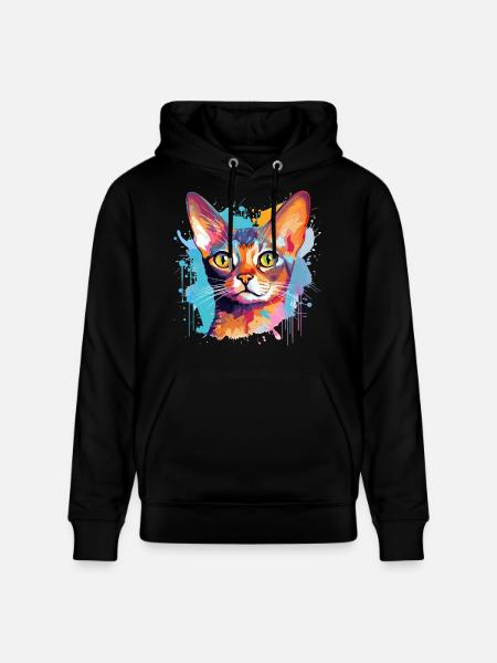 Abessinisches Katzengesicht – bunte Splash-Kunst - Stanley/Stella Unisex Bio-Hoodie CRUISER  - Schwarz