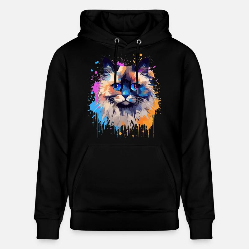 Bunte Birman-Katzengesicht-Splash-Kunst - Stanley/Stella Unisex Bio-Hoodie CRUISER  - Schwarz