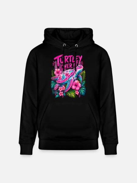 Turtley Over It Cute Turtle Flower - Stanley/Stella CRUISER Unisex Organic Hoodie - black
