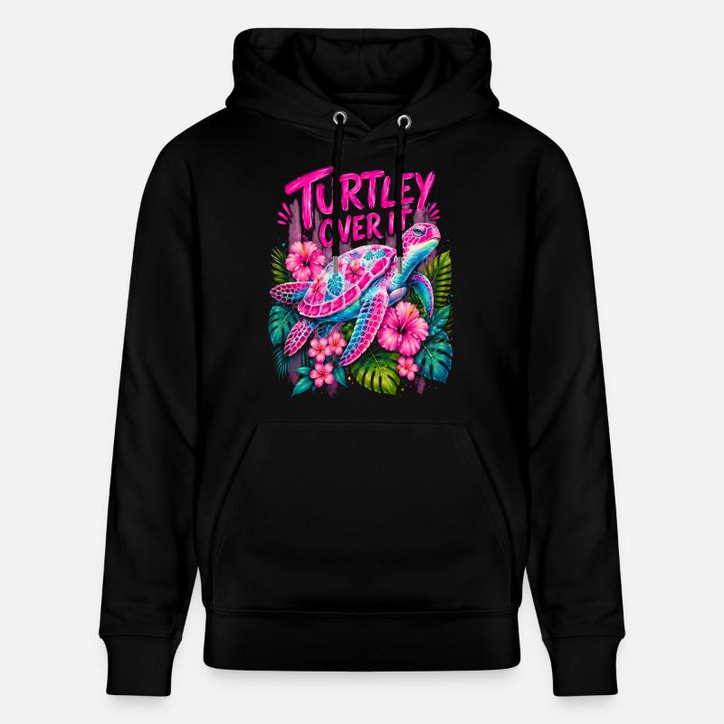 Turtley Over It Cute Turtle Flower - Stanley/Stella Unisex Bio-Hoodie CRUISER  - Schwarz