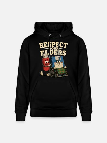 Respect Your Elders, Retro Floppy Disk - Stanley/Stella CRUISER Unisex Organic Hoodie - black
