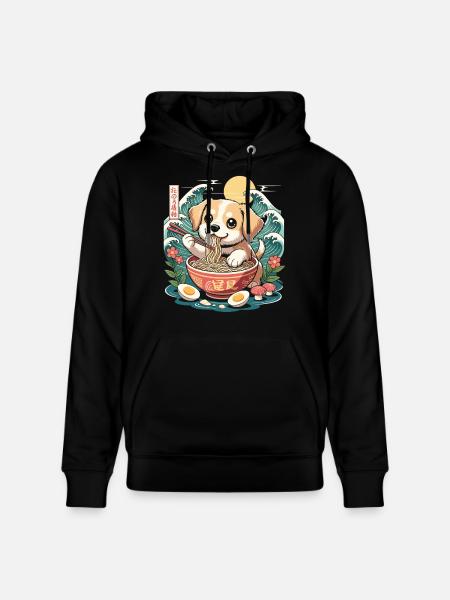 Kawaii Puppy Ramen Waves たのろ稲朔 Sunrise Bowl - Stanley/Stella CRUISER Unisex Organic Hoodie - black