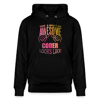 Codierung - Stanley/Stella Unisex Bio-Hoodie CRUISER  - Schwarz - Vorne - Alina (178cm) & Michal (187cm)