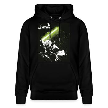 Star Wars Meister Yoda Mit Grünem Lichtschwert - Stanley/Stella Unisex Bio-Hoodie CRUISER  - Schwarz - Vorne - Alina (178cm) & Michal (187cm)