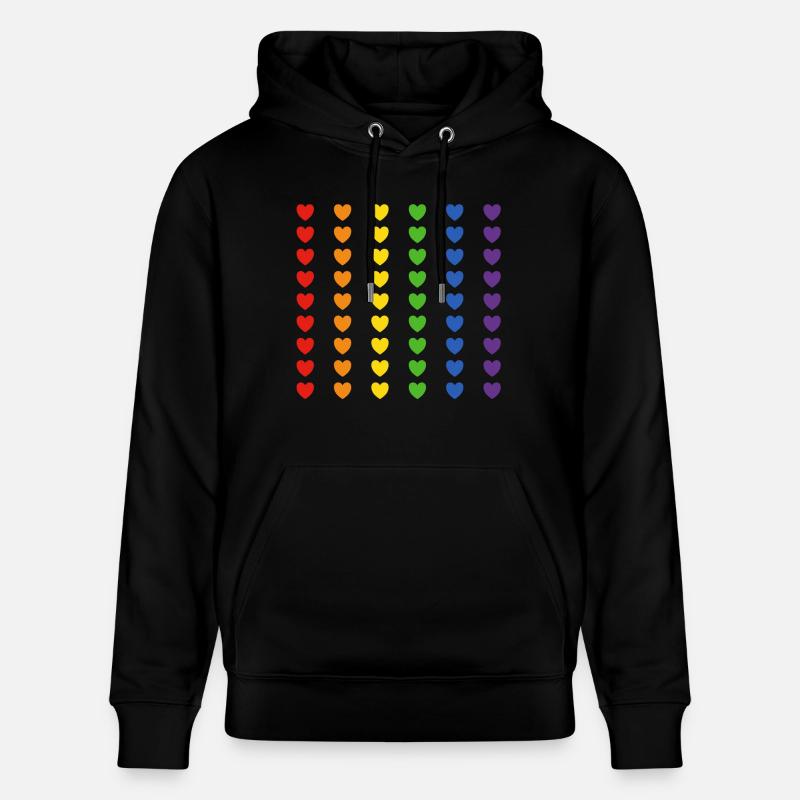 Drapeau arc-en-ciel coeurs - Sweat à capuche bio CRUISER Stanley/Stella Unisexe - noir