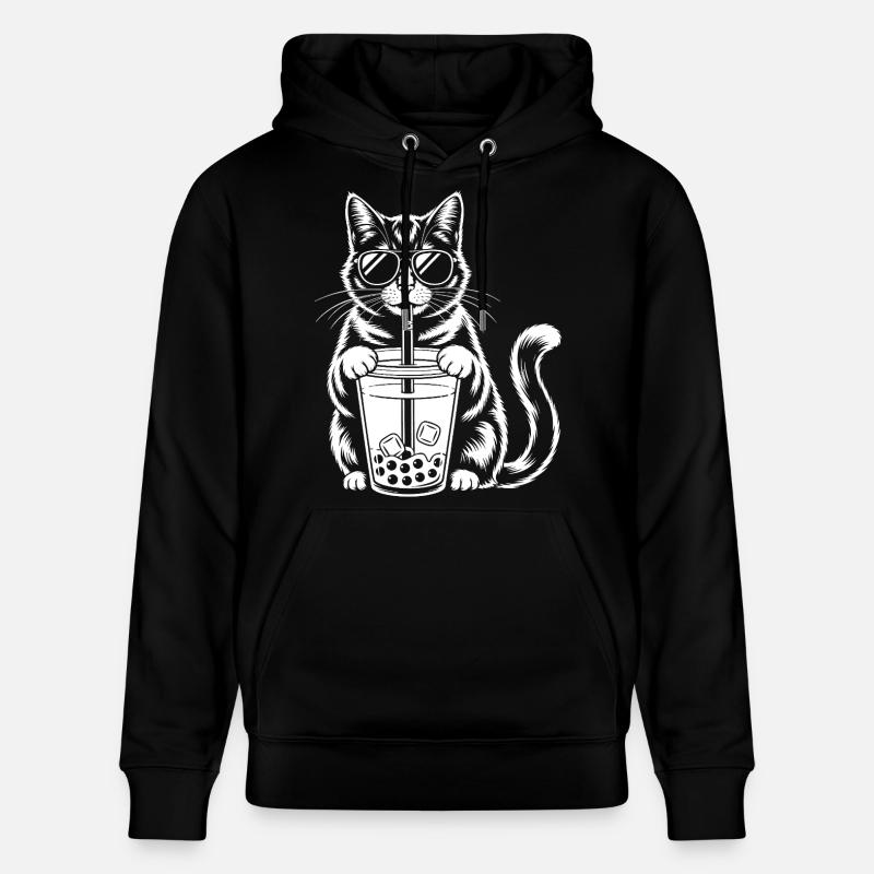 Chat avec bubble tea - Sweat à capuche bio CRUISER Stanley/Stella Unisexe - noir