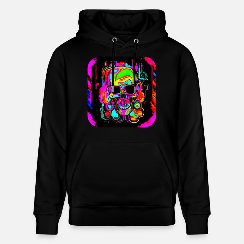 Neon Style Schädel Leuchtreklame Glow - Stanley/Stella Unisex Bio-Hoodie CRUISER - Schwarz