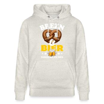Brezn & Bier - darum bin ich hier - Stanley/Stella Unisex Bio-Hoodie CRUISER  - Beige meliert - Vorne - Alina (178cm) & Michal (187cm)