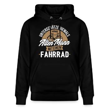 Unterschätze niemals einen alten Mann mit Fahrrad - Stanley/Stella Unisex Bio-Hoodie CRUISER  - Schwarz - Vorne - Alina (178cm) & Michal (187cm)