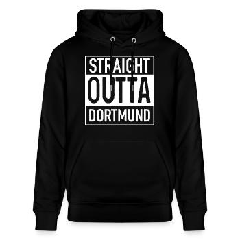Straight OUTTA DORTMUND - Stanley/Stella Unisex Bio-Hoodie CRUISER  - Schwarz - Vorne - Alina (178cm) & Michal (187cm)
