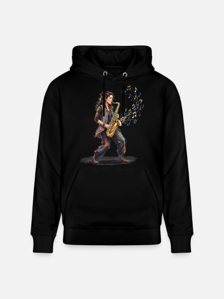 Female Saxophonist Playing Saxophone Art Print - Stanley/Stella CRUISER Unisex Organic Hoodie - black