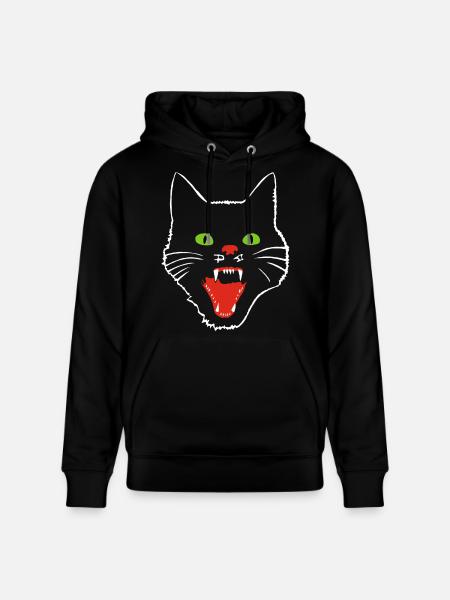 Terrifying cat with green eyes - Stanley/Stella CRUISER Unisex Organic Hoodie - black