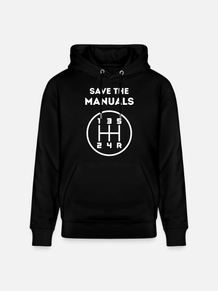 Save The Manuals, white print - Stanley/Stella CRUISER Unisex Organic Hoodie - black
