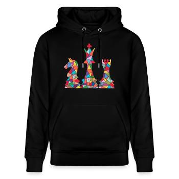 Scacchi Giocatori Scacchi Pezzi Ragazzi Ragazze Scacchi - Felpa con cappuccio ecologica unisex CRUISER di Stanley/Stella - nero - Fronte - Alina (178cm) & Michal (187cm)