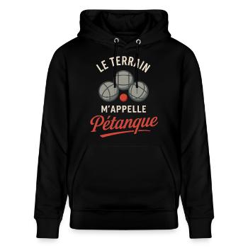 Le Terrain M’appelle Pétanque - Boule Design - Stanley/Stella Unisex Bio-Hoodie CRUISER  - Schwarz - Vorne - Alina (178cm) & Michal (187cm)