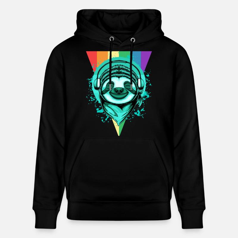 Faultier mit Kopfhörern & Regenbogen - Stanley/Stella Unisex Bio-Hoodie CRUISER  - Schwarz