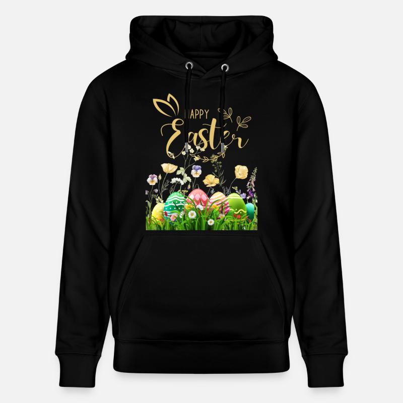 Pâques dorées - Fleurs et œufs - Sweat à capuche bio CRUISER Stanley/Stella Unisexe - noir