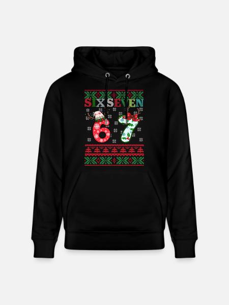 67 Christmas Funny Six Seven Meme - Stanley/Stella CRUISER Unisex Organic Hoodie - black