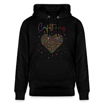 Konfetti im Herzen - Confetti in my heart - Stanley/Stella Unisex Bio-Hoodie CRUISER  - Schwarz - Vorne - Alina (178cm) & Michal (187cm)