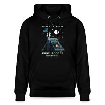 Schornsteinfeger Stealth Dach Zugang Retro Pixel - Stanley/Stella Unisex Bio-Hoodie CRUISER  - Schwarz - Vorne - Alina (178cm) & Michal (187cm)