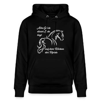Pferde T Shirt Alles Glück dieser Erde - Geschenk - Stanley/Stella Unisex Bio-Hoodie CRUISER  - Schwarz - Vorne - Alina (178cm) & Michal (187cm)