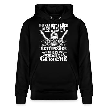 KETTENSÄGE / HOLZ - Stanley/Stella Unisex Bio-Hoodie CRUISER  - Schwarz - Vorne - Alina (178cm) & Michal (187cm)