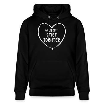 Stief Tochter Herz Stieftochter Best Stepdaughter - Stanley/Stella Unisex Bio-Hoodie CRUISER  - Schwarz - Vorne - Alina (178cm) & Michal (187cm)