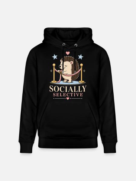 Socially selective hedgehog with humor - Stanley/Stella CRUISER Unisex Organic Hoodie - black