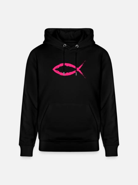 Fish Christianity symbol religion church pink - Stanley/Stella CRUISER Unisex Organic Hoodie - black