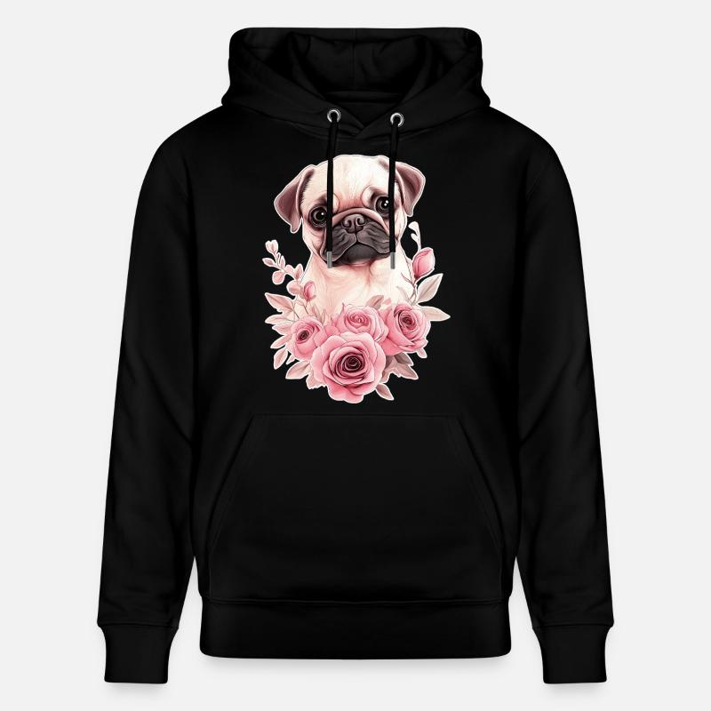 Mops mit Blumen - Stanley/Stella Unisex Bio-Hoodie CRUISER  - Schwarz