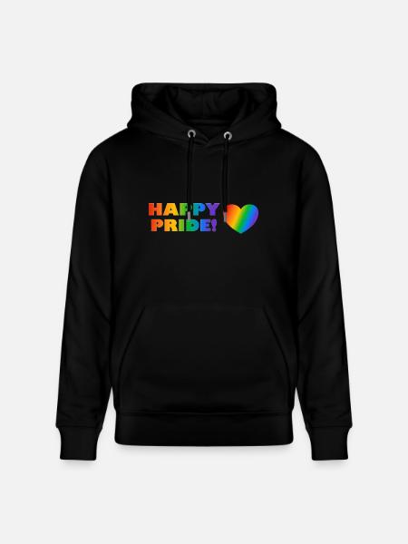 Happy Pride Rainbow Heart LGBTQ - Stanley/Stella CRUISER Unisex Organic Hoodie - black