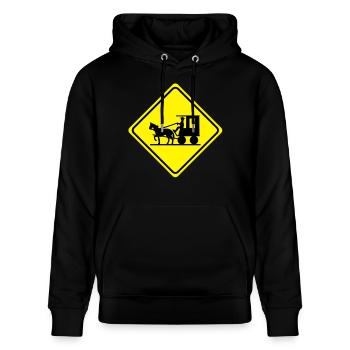 Warnung - Pferdekutsche - 2 Farb Vektor - Stanley/Stella Unisex Bio-Hoodie CRUISER  - Schwarz - Vorne - Alina (178cm) & Michal (187cm)