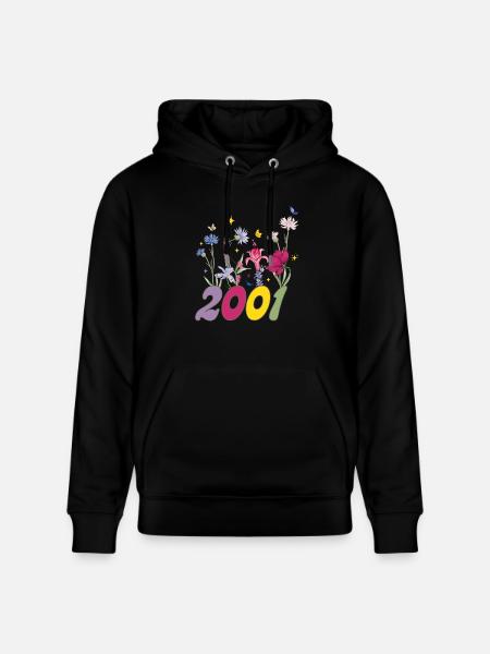 Year of birth 2001 wildflowers - Stanley/Stella CRUISER Unisex Organic Hoodie - black
