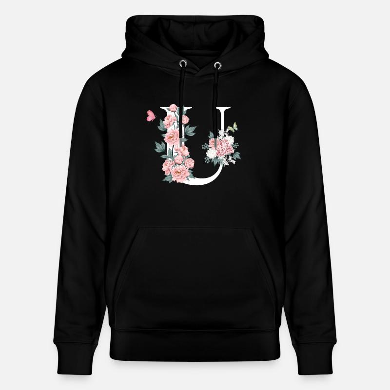 Lettre u fleurs rose - Sweat à capuche bio CRUISER Stanley/Stella Unisexe - noir