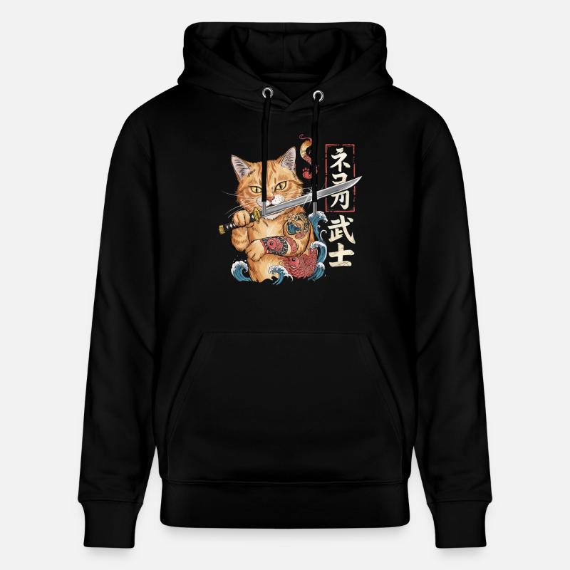 Samurai-Katze - Stanley/Stella Unisex Bio-Hoodie CRUISER  - Schwarz