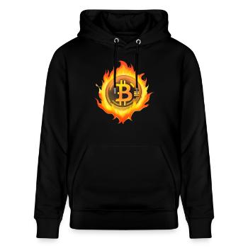 Bitcoin on Fire Crypto Coin Memecoin - Stanley/Stella CRUISER Unisex Organic Hoodie - black - Front - Alina (178cm) & Michal (187cm)
