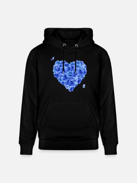 Blue floral heart - Stanley/Stella CRUISER Unisex Organic Hoodie - black