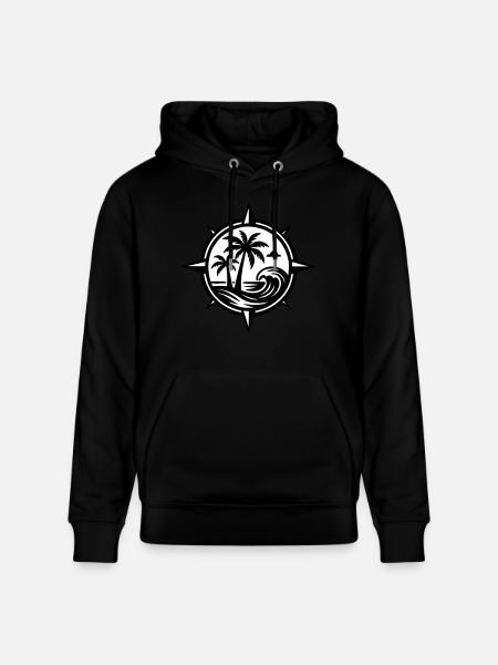 Compass Palm Trees Ocean - Stanley/Stella CRUISER Unisex Organic Hoodie - black