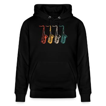 Saxophon Saxophon Saxophon - Stanley/Stella Unisex Bio-Hoodie CRUISER  - Schwarz - Vorne - Alina (178cm) & Michal (187cm)