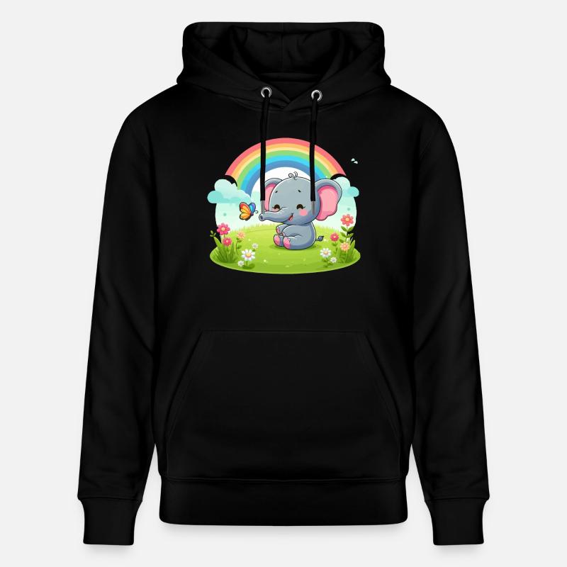 Éléphant joyeux et arc-en-ciel - Sweat à capuche bio CRUISER Stanley/Stella Unisexe - noir