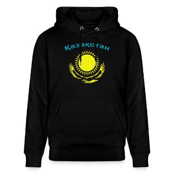 Kasachstan 2-farbig - Stanley/Stella Unisex Bio-Hoodie CRUISER  - Schwarz - Vorne - Alina (178cm) & Michal (187cm)